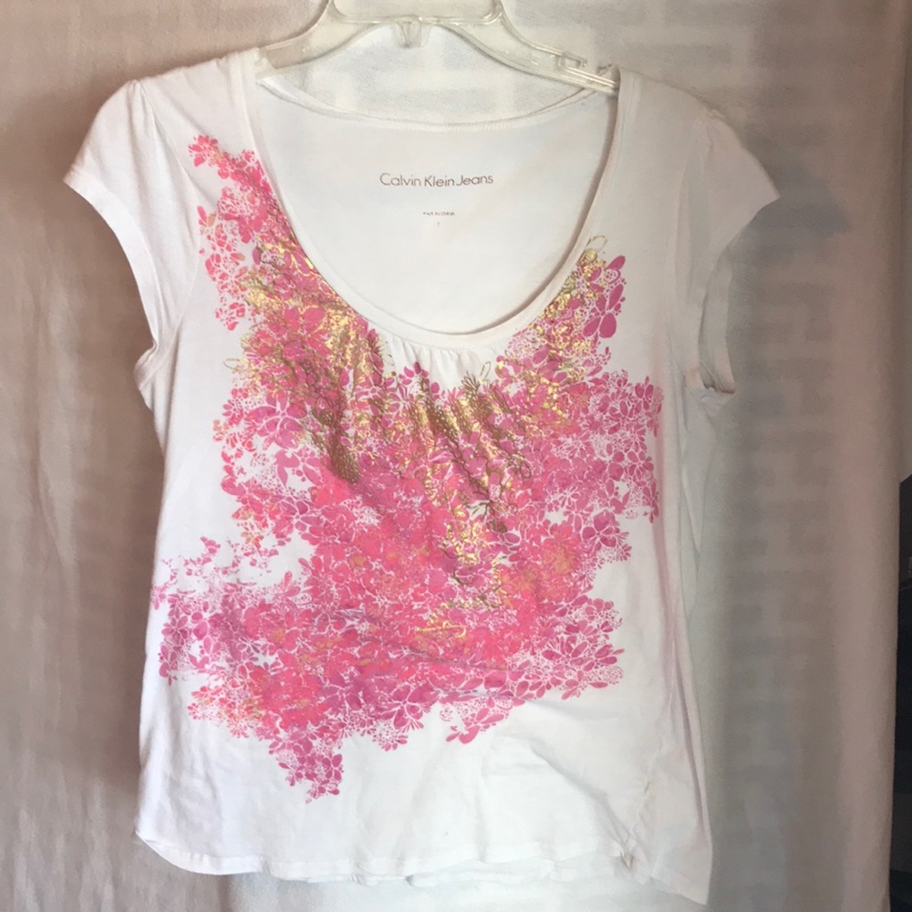 Calvin Klein Jeans Pink white and gold top